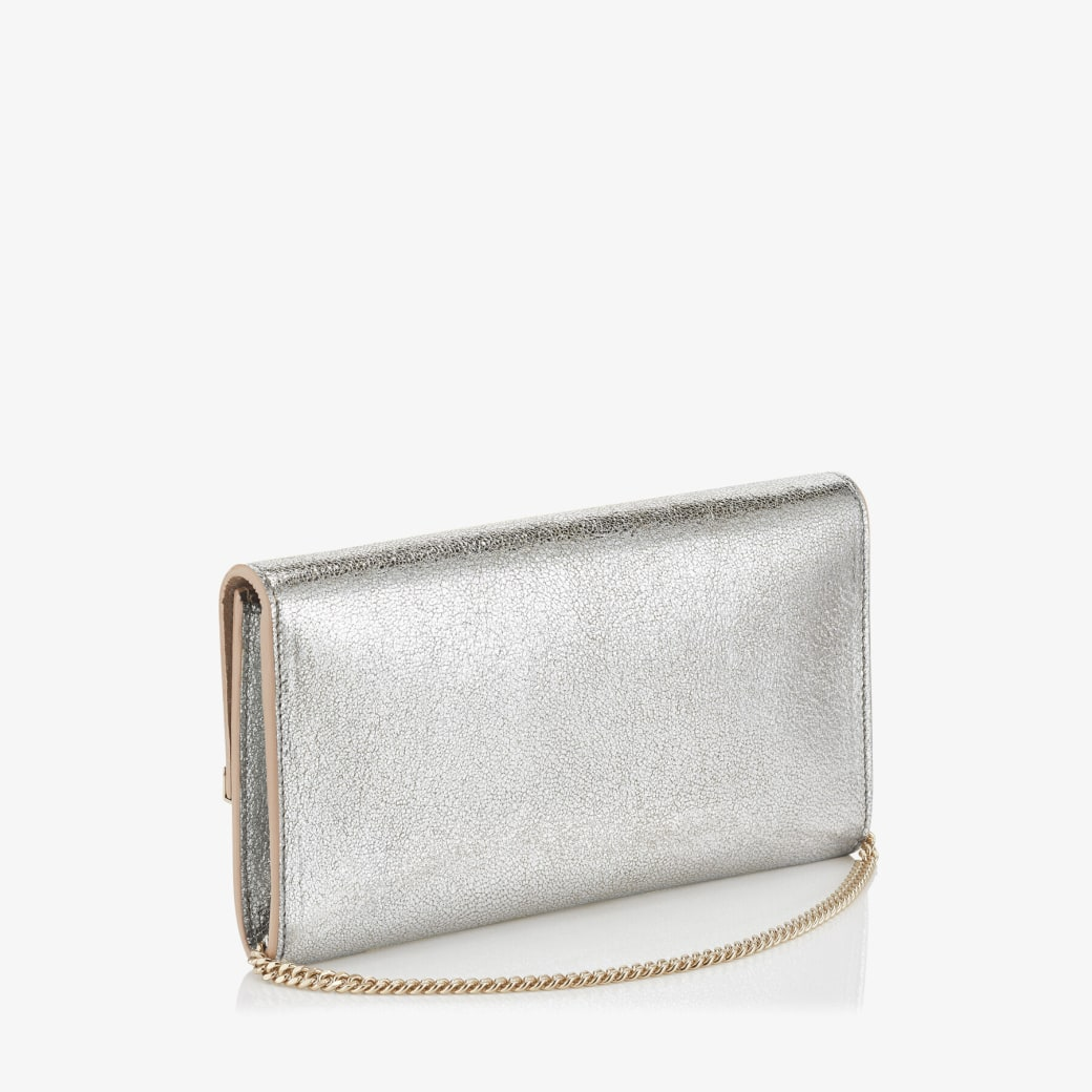 EMMIE Champagne Glitter Leather Clutch Bag