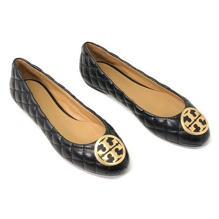Tory Burch Benton Quilted Ballet Flats in Perfect Black and Gold