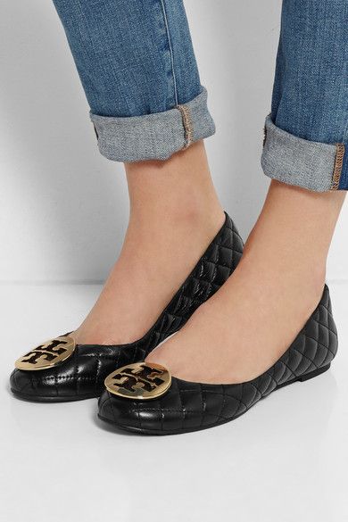 Tory Burch Benton Quilted Ballet Flats in Perfect Black and Gold