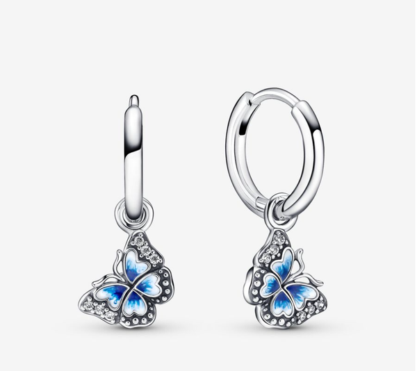 Blue Butterfly Hoop Earrings