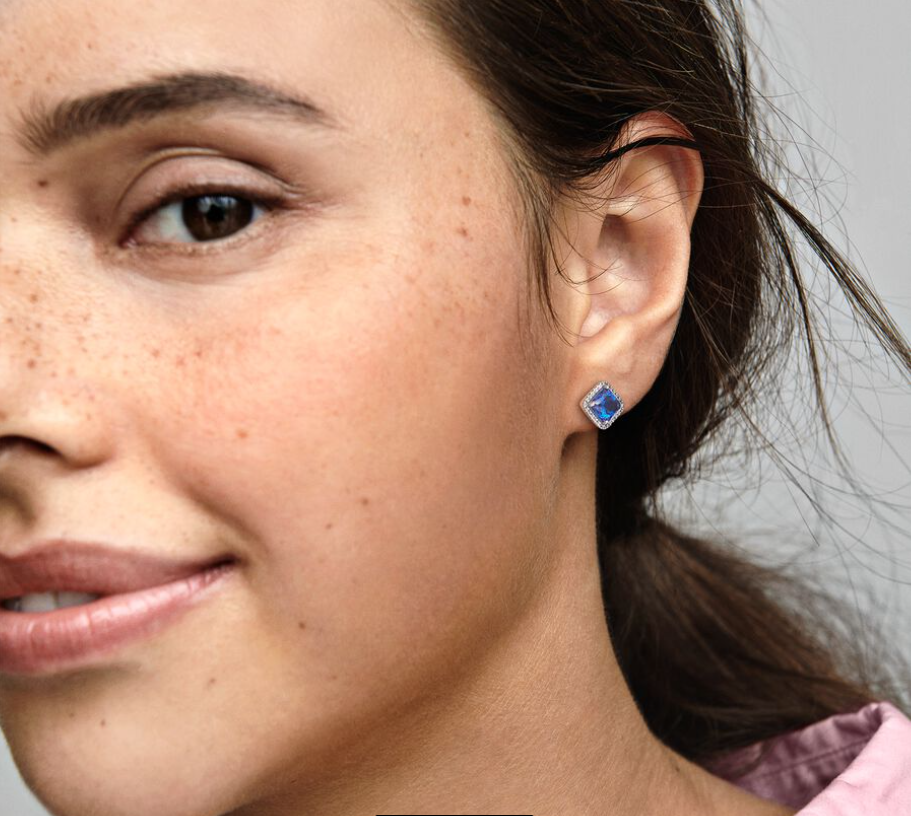 Blue Square Sparkle Halo Stud Earrings Galleria di Lux Canada